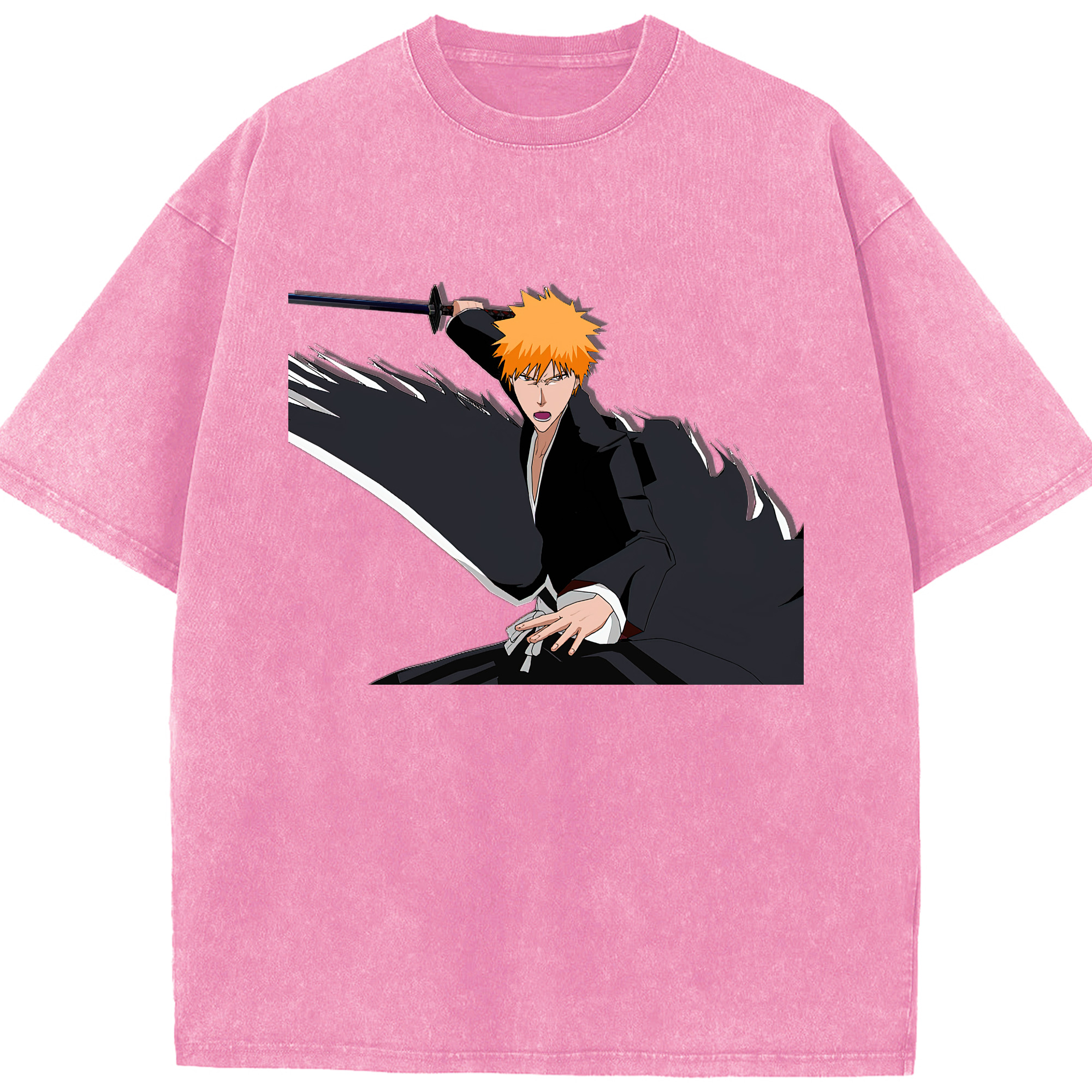 （画像用） ブリーチ 黒崎一護（くろさき いちご）BLEACH Kurosaki Ichigo 綿100% ヴィンテージ風 半袖Tシャツ（フロントプリント）